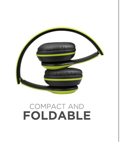 Image of JPGC Wireless Bluetooth Headphones, P47 Over-Ear Headset with Extra Bass, Foldable Design, Soft Memory Protein Earmuff, Bluetooth 5.0, FM Radio, SD Card Support, AUX Input, Black (Green)