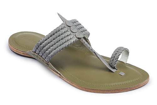 Image of KORAKARI Mens Kolhapuri Chappal, Handcrafted Sandal, Smooth and Comfortable Flip Flops Slipper Anti Slip Design Genuine Leather Traditional Footwear.