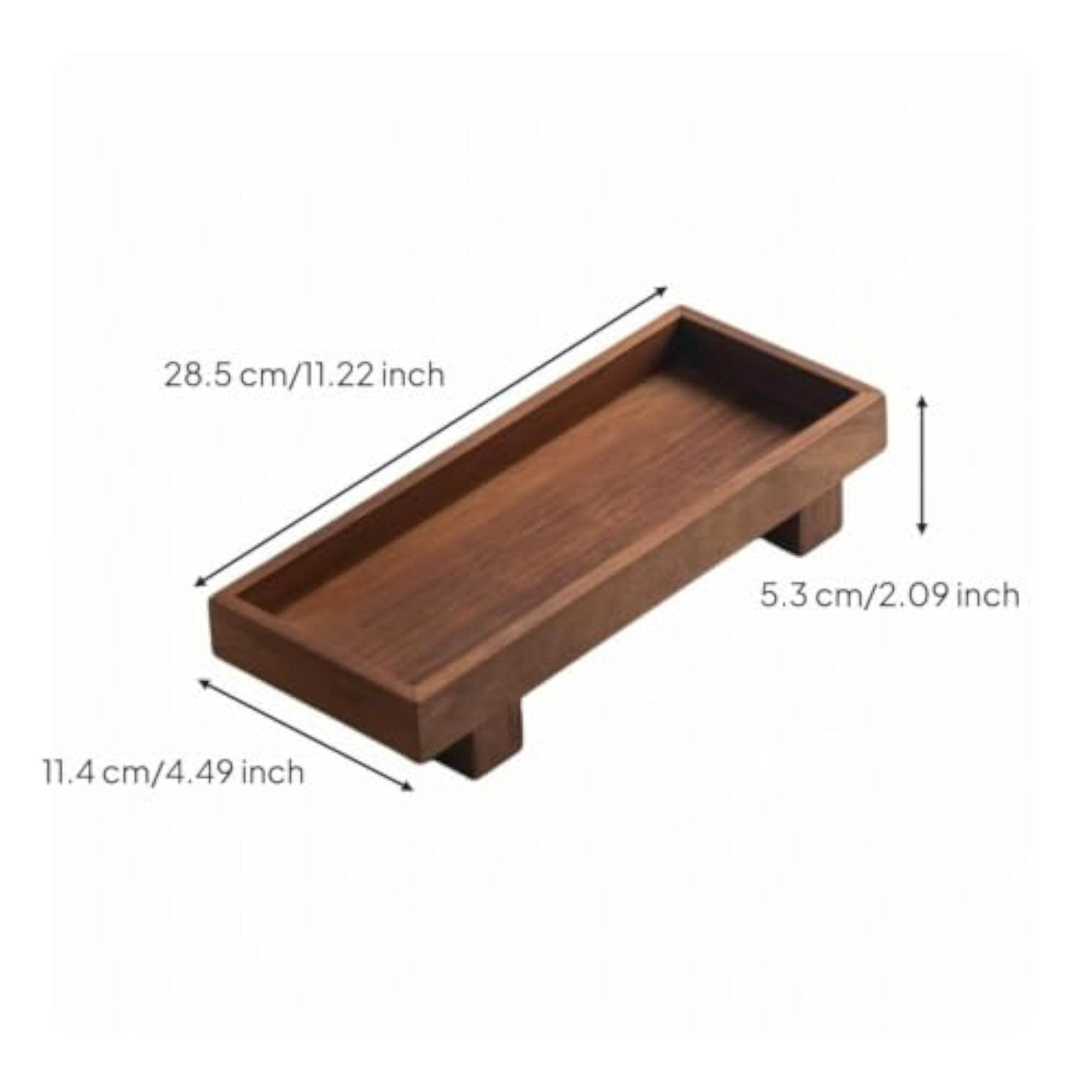 Wooden Walnut Tray, Rectangular Wood Organizer for Dresser
