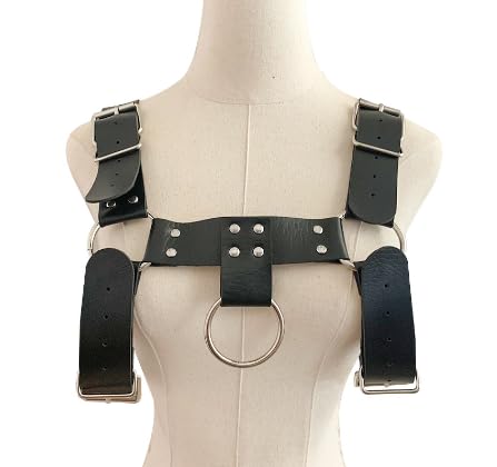 Lunriwis Herren Brustpanzer Geschirr PU Leder Körper Verstellbare Brustplatte Doppelschulter Punk Gothic Brustpanzer Schnalle Brustplatte Club Cosplay Dekoration Kostüm