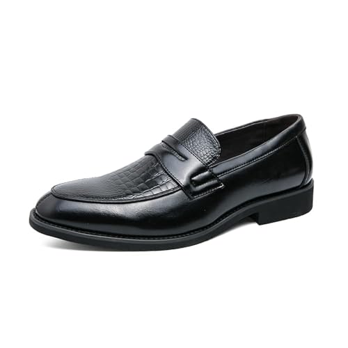 HuitJours Mens Black Penny Loafer Slip On Pull on Dress Shoes Casual Shoes Loafer (Black,9.5)