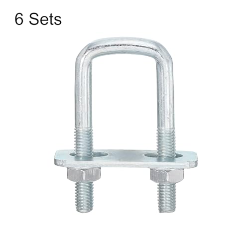 Image of uxcell Square U-Bolts, 6 Sets 25mm Inner Width 70mm Length M8 Zinc-Plated Carbon Steel U Clamp Bolt with Nuts and Plates, for Boat Trailer
