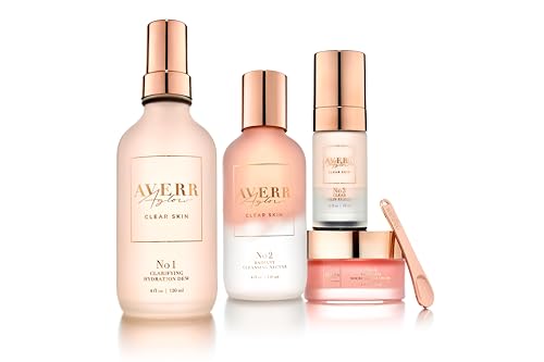 Image of Averr Aglow Clear Skin Kit, Acne Treatment Kit, Face Skin Care, Breakouts Black Spot Remover, Natural Solution 4PC, Control Blemishes & Redness, All Natural Face Care Solution Set