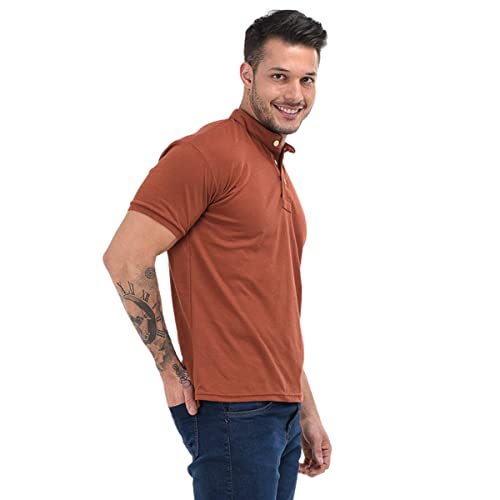 Kit Com 3 Camisas Masculina Gola Padre Em Algodão Piquet (Preto/Azul Marinho/Telha, M)