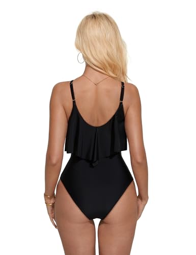 SUUKSESS Women Slimming Ruffle One Piece Swimsuits Ruched Tummy Control Bathing Suits2