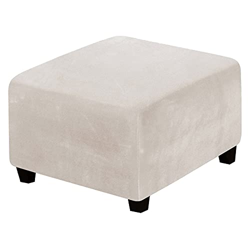 ADPON Fundas cuadradas de terciopelo para otomanas, fundas protectoras cuadradas para reposapiés, fundas elásticas con parte inferior elástica (L, beige)
