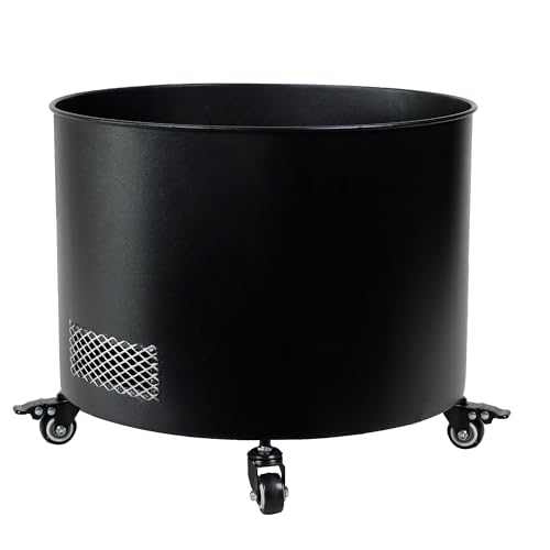 Grand Pot de Fleurs Rond en Acier Noir 43cm avec roulettes Verrouillables, Plateau Interne Amovible, Ventilation du Fond, Grande Capacité, Drainage Propre, Résistant et Durable