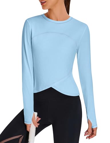 BMJL Womens Workout Tops Black Long Sleeve Shirts Fall Yoga Hiking Tshirts Cute Crop Tops Gym Thumb Hole
