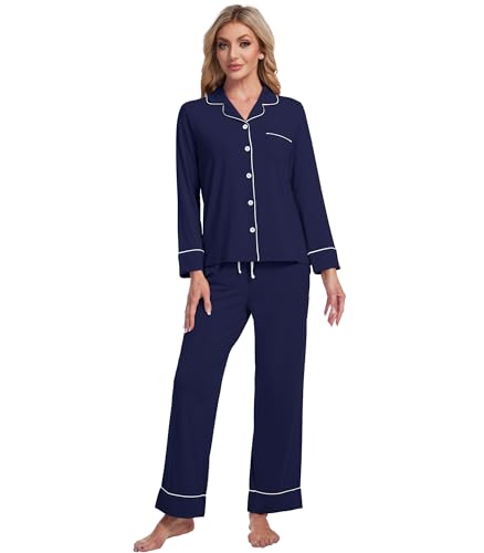 Image of Pajamas Set for Women Soft Knit Button Down Sleepwear 2 Piece Breathable Viscose from Bamboo Pjs S-XXL