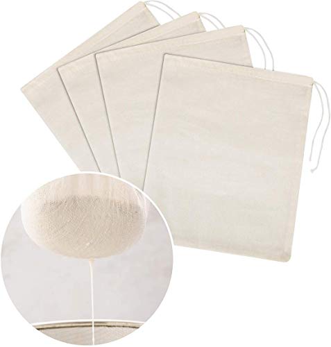TGIYK 4 Pcs Cheesecloth Bag Unbleached Cotton Fabric Cooking Twine Washable and Reusable Strainer for Cheesemaking Food Filter/Strainer Nut Milk Bag 10 x 12