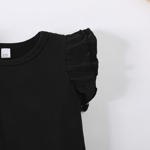 12M-7Y Toddler Baby Girls Ruffle Round Neck Blouse Kids Girl Solid Color Short T-Shirts Casual Tee Tops Bottom2