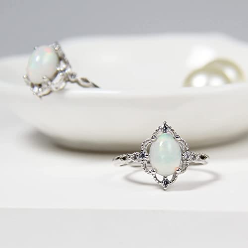 Meissa Silver Rings White Oval Cut Cubic Zirconia Ring October Birthdaystone Eternity Stackable Engagement Band For Women (01_Silver) #TOP3