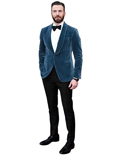 Men's Two Pieces Suit Velvet Shawl Lapel One Button Jacket and Black Pants for Dinner Activity Set