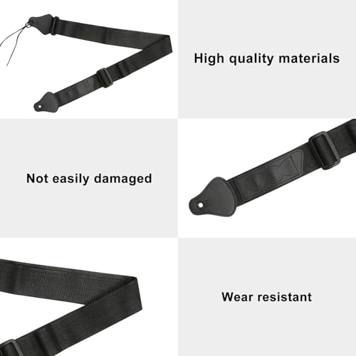 Aestustheri Adjustable woven guitar strap with leather ends and 3 pick storage pockets - includes 3 guitar picks - suitable for bass, electric and acoustic guitars (black) - Image 2