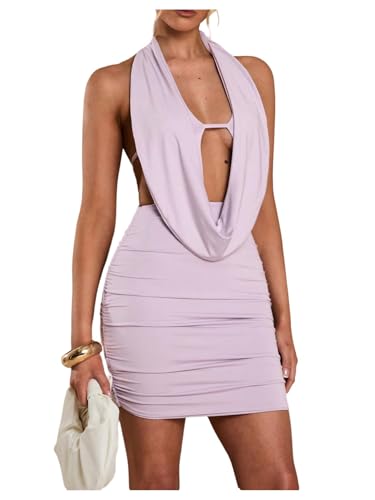 Image of SOLY HUX Women's Sexy Deep V Neck Halter Bodycon Mini Dress Sleeveless Party Club Dresses