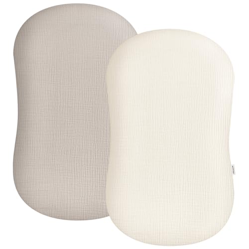 Image of Muslin Baby Lounger Cover 2 Pack, Soft Breathable Newborn Lounger Pillow Cover for Boys Girls Infant (Beige & Cream)