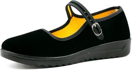 AioTio Scarpe Mary Jane Donna in Velluto Scarpe Cotone Nero