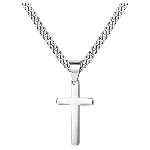 XOYOYZU Cross Necklace for Men Women Stainless Steel Cross Pendant Necklaces Chain 20 22 24 Inches Silver 20