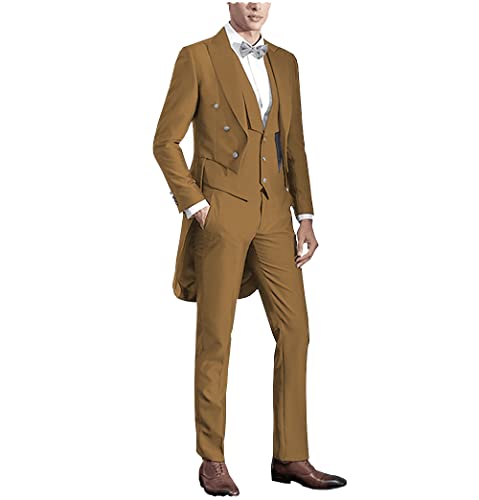 Men's Tailcoat 3 Pieces Formal Stylish Suits Prom Tuxedos Tail Coat Wedding Groomsmen(Blazer+Vest+Pants)2