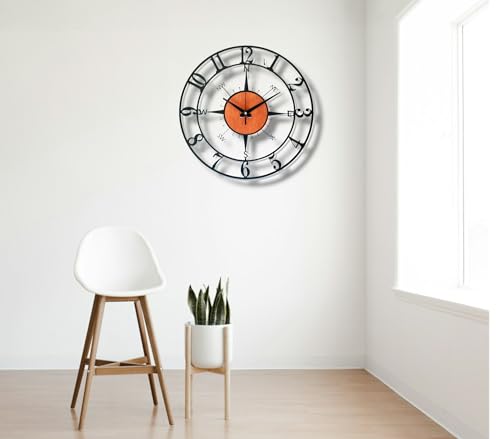 Image of Arabs Morden Metal & Wooden Analog Wall Clock for Living Room Bedroom Office Kitchen Stylish Wall Clock for Home and Hall Designer Big Size Modern (Direction, 40 CM)