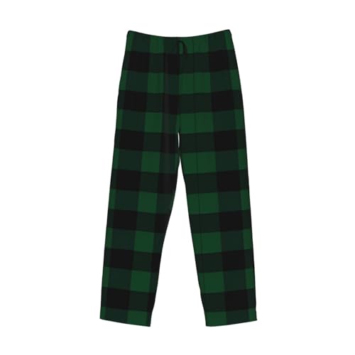 Black and Green Buffalo Plaid Graphic Print Men's Relaxed Fit Pajama Pants with Thoughtful Details and Plush Pockets4