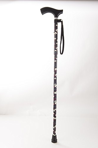 SUN Adjustable Aluminum Folding Walking Stick Cane with Wrist Strap & Pouch, Blossom
