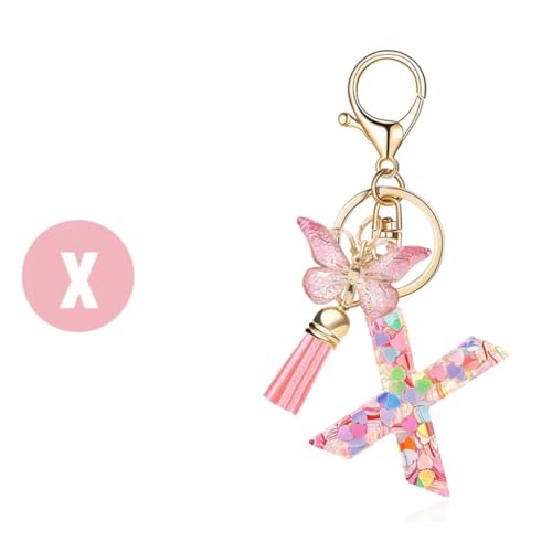 Image of GEOCARTER Lightweight Fashion Initial Letter Key Ring with Butterfly Pendant & Tassel, Stylish Purse Charm for Handbags, Car Keys, Gifts for Girls & Women