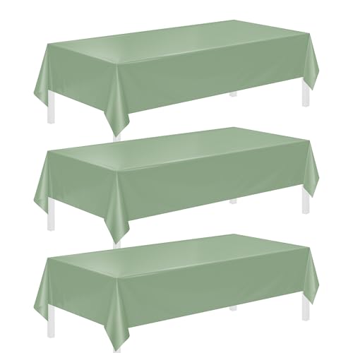 Image of Childom 3 Pack Sage Green Tablecloths,54 inchx108 inch Plastic Table Cloth Disposable for Rectangle Tables,Sage Green Table Cover for Dinner Outdoor Picnic Birthday Bridal Wedding Baby Shower Party Decoration