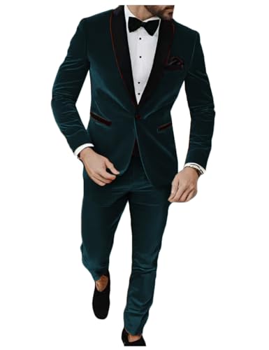 VENNYNG Men's Velvet Suit One Button Single Breasted Male Mens Velvet 2 Piece Dress Suit