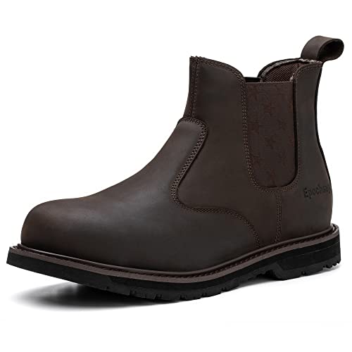 Composite/Steel Toe Chelsea Safety Work Boots Industrial&Construction Ankle Shoes Fashion Insulated 6 Inch Brown Lightweight