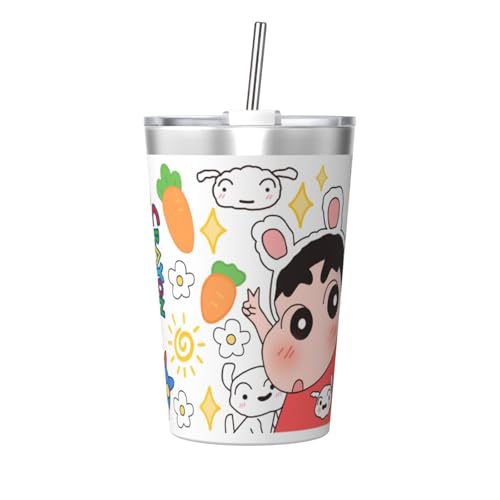 タンブラー クレヨンしんちゃん 水筒 ストローカップ マグボトル コップ 340ml ストロー付き 魔法瓶 真空断熱 保温保冷 コーヒー おしゃれ 直飲み 車用 子供 遠足 通勤 通学