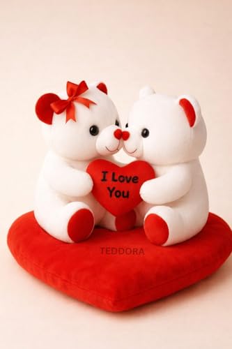 Image of Teddy Bear Couple on Heart Soft Toy for Girls Boys Kids, Stuffed Baby Gift Birthday, 20 cm Kiss