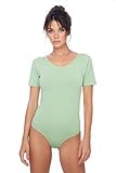 Evoni Damenbody | Overall Bodysuit mit Rundhals für Frauen | Kurzarm-Body in verschiedenen Farben mit Verschluss | hochwertige Nachtwäsche mit optimaler Passform | sportlicher Damen-Body(Small, Grün)