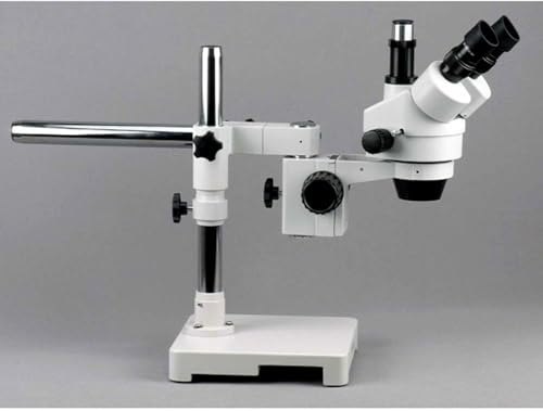 Image of AmScope SM-3TZ-54S Professional Trinocular Stereo Zoom Microscope, WH10x Eyepieces, 3.5X-90X Magnification, 0.7X-4.5X Zoom Objective, 54-Bulb LED Light, Single-Arm Boom Stand, 110V-240V, Includes 0.5X and 2.0X Barlow Lenses