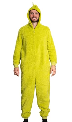 The Grinch Sherpa Union Suit with Head Zipper Adult Halloween Costume Cosplay for Men and Women (XX-Large)