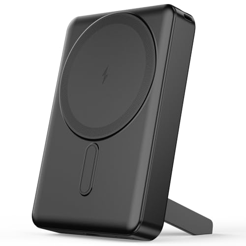 Image of Noise 10000mAh MagSafe Wireless Power Bank: Built-in Stand, Metallic Finish, Upto 15W Wireless & 22W Wired Output, For iPhone 12 & above, Android (Qi-Compatible) + Magnetic Ring (Black)