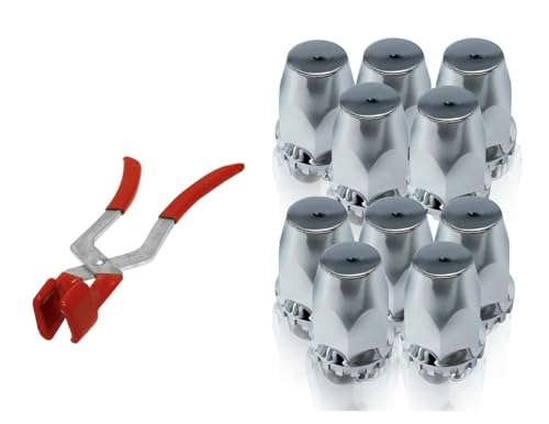 TORQUE 10 pcs of 33mm Chrome Standart Screw-on Lug Nut Covers w/Puller Tool Socket (Universal Fit) for Volvo & International & Peterbilt & Kenworth & Mack & Freightliner Semi Trucks (TR10326, TR616)