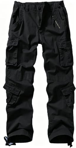 VYXKROL Women's Casual Cotton Black Cargo Pants with 9 Pockets,US 8