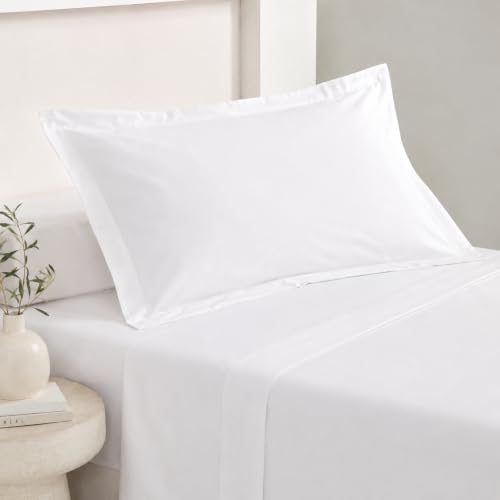 Image of Linen Home Cotton Percale Flat Bedsheet Set Single Size White