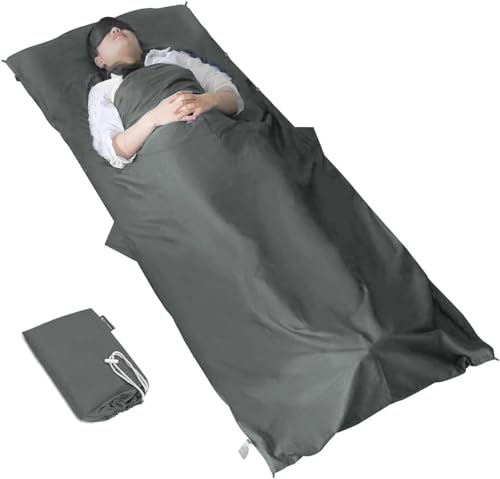 MYCARBON Drap de Sac de Couchage 90x220cm 100% Coton Drap de Voyage Portatif Ultra Léger Doux Sac de Couchage Rectangulaire d’Été avec Compartiment...
