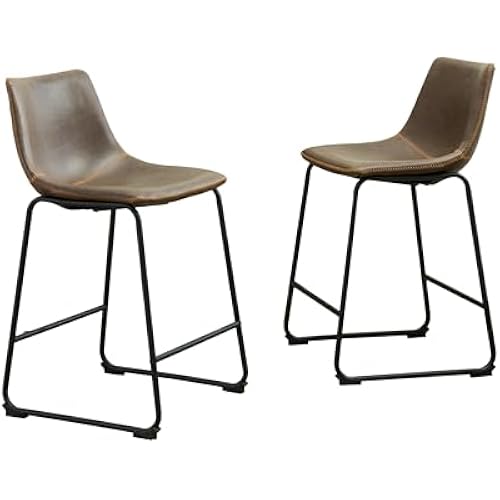 Roundhill Furniture Lotusville Vintage PU Leather Counter Height Stools, Antique Gray, Set of 2