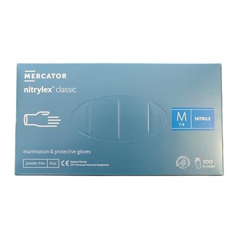 Mercator Medical Nitrile Gloves, No Talc, Disposable, Nitrylex Classic, Size: M - 100 pieces, Textured Finger Tips, Latex Free Disposable Gloves, Nitrile Gloves, Blue Cover