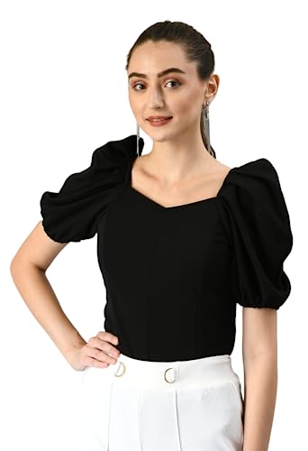 Image of IUGA Casual Women Puff Sleeve Sweetheart Neck Crop Top