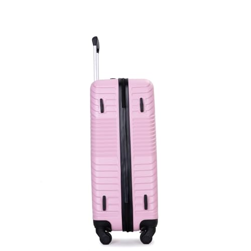 3 Piece Luggage Sets PC+ABS Lightweight Suitcase with Two Hooks, Spinner Wheels, (20/24/28) Pink2