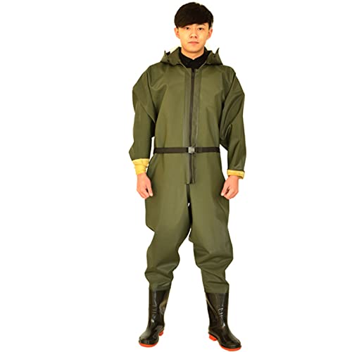Cuissardes de Poitrine de pêche,Cuissardes de pêche légères pour Tout Le Corps,Pantalon de Cuissard avec Fermeture éclair et Chapeau,Cuissardes de pêche pour Travail en Plein air avec Bottes Cover