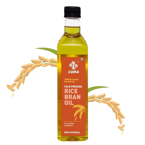 Image of Zama Organics Cold Pressed Rice Bran Oil 500ml | PET Bottle | Improves Heart Health, Reduces Cholesterol | Source of Good Fats | Vitamin E | Suitable for Stir Frying and Deep Frying | Naturally made, Farm Fresh oil contains Oryzanol