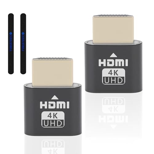 YIMATEECO HDMI Dummy Plug 4K, Virtual Display Emulator Monitor Headless Ghost Display Adapter Support 3840x2160 @60HZ, 1080P DVI EDID Emulator for Computer (Headless Display Adapter, 2 Pack, Grey)