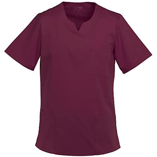 EXNER Medizinischer Schlupf-Kasack, OP-Kasack, für Damen in Krankenpflege, Altenpflege, Klinik, Medizin, Praxis, Farbe bordeaux Größe M