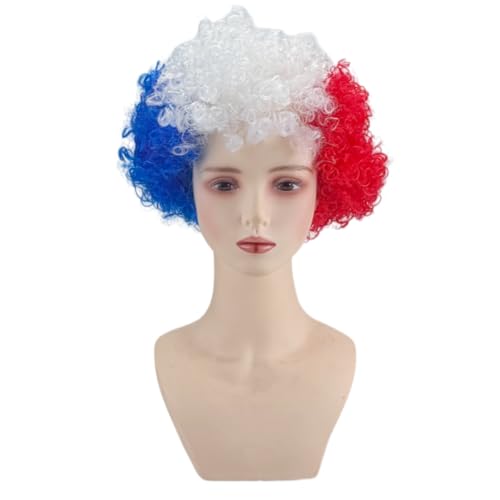 Image of FREE BEAUTY France Flag Colored Afro Wig for Men Women 2026 World Cup Fan Wig Soccer Fans Cheer Hair Blue White Red Afro Wigs for Football Fans for Stadium Party Cosplay (France)