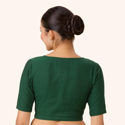 Image of Studio Shringaar Women Cotton Half Sleeve Madras Checks Saree Blouse with Stretchable Sides